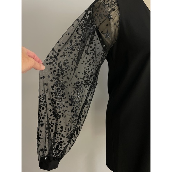 Imperial Mini Dress Deep V-Neckline Puff Mesh Long Sleeves Black Size Small - Picture 5 of 12